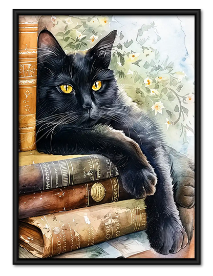 Book Lover Black Cat Wall Art 1