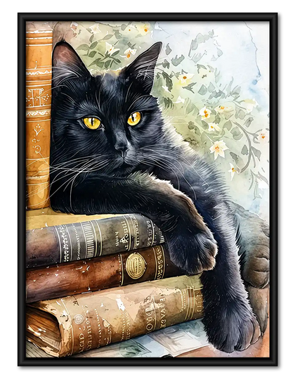Book Lover Black Cat Wall Art