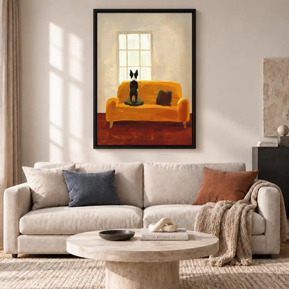 Boston Terrier On Yellow Sofa Wall Art 2