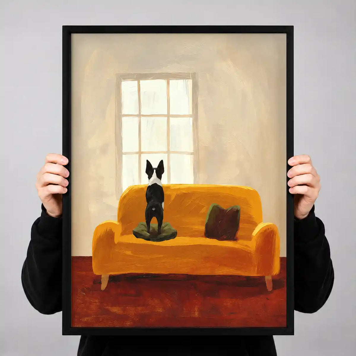 Boston Terrier On Yellow Sofa Wall Art 3