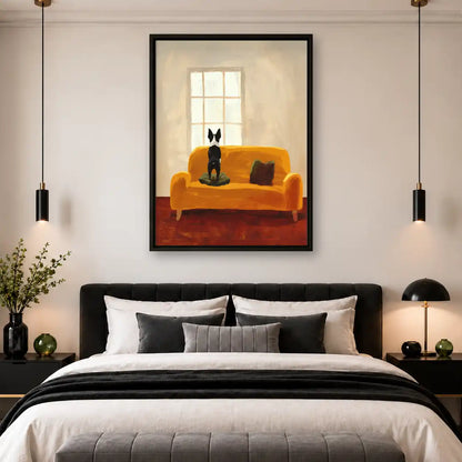 Boston Terrier On Yellow Sofa Wall Art 4