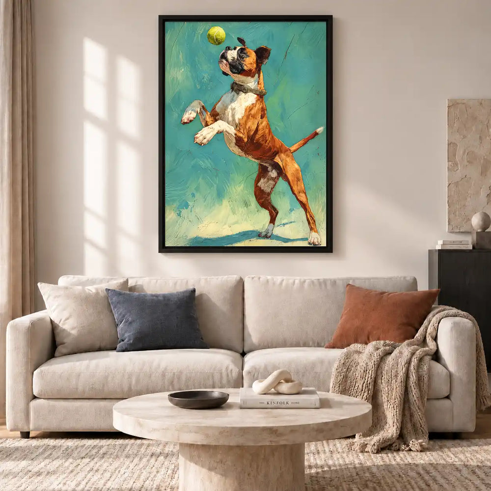 Boxer Dog Catching Tennis Ball Wall Art 2