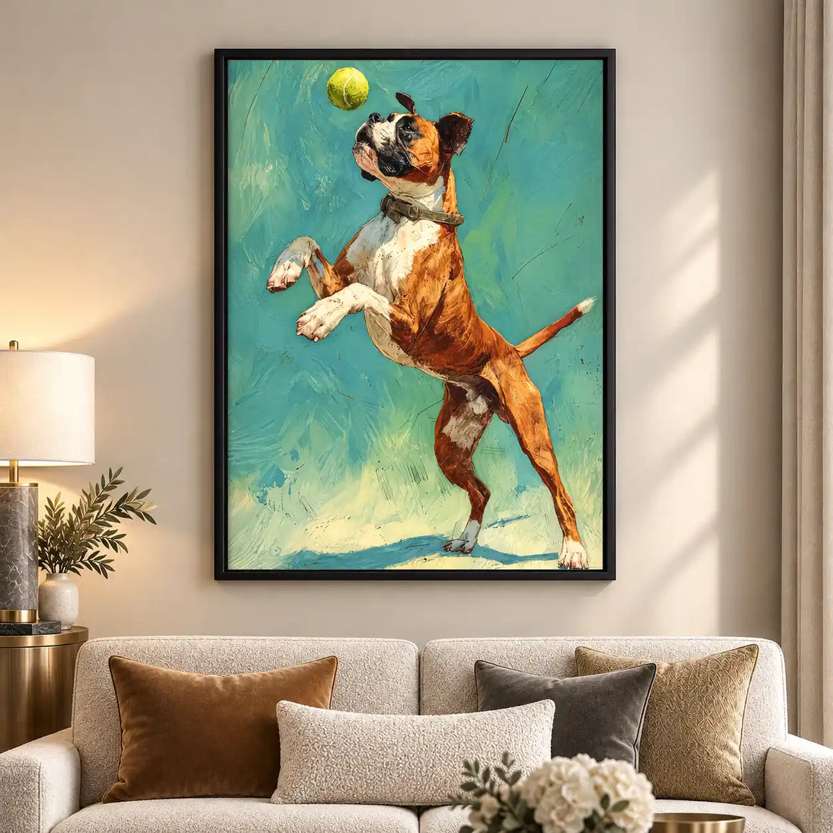 Boxer Dog Catching Tennis Ball Wall Art 5