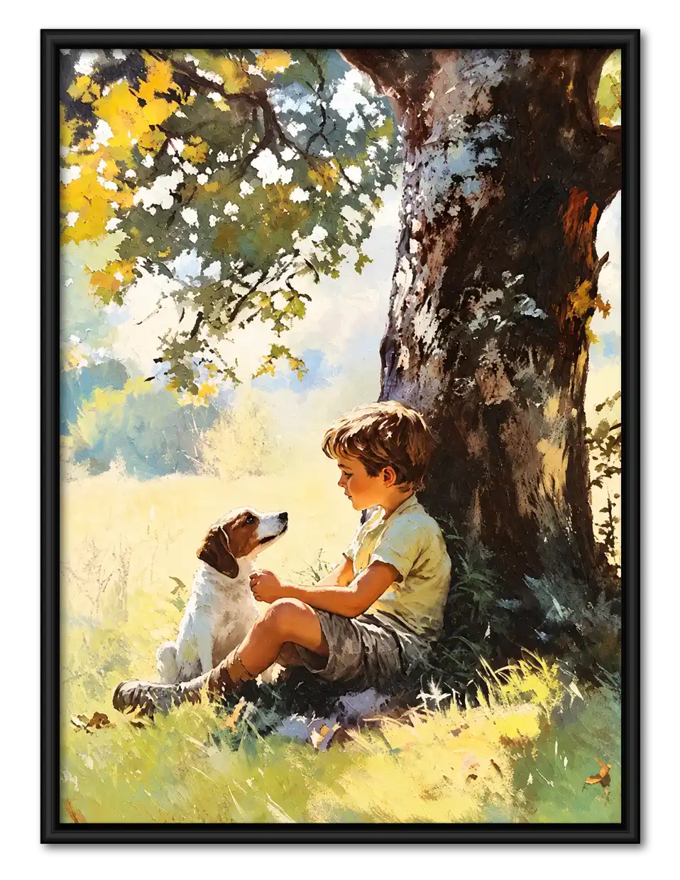 Boy And Dog Under Tree Wall Art 1