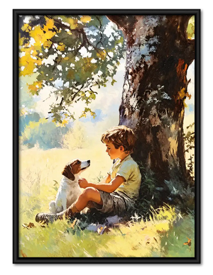 Boy And Dog Under Tree Wall Art
