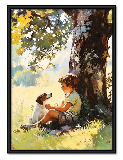 Boy And Dog Under Tree Wall Art