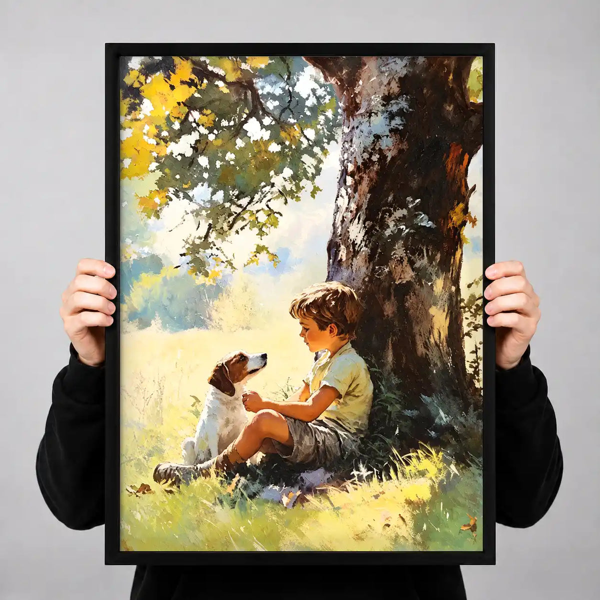 Boy And Dog Under Tree Wall Art 3