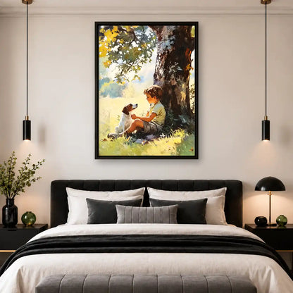 Boy And Dog Under Tree Wall Art 4