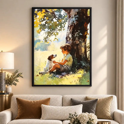 Boy And Dog Under Tree Wall Art 5