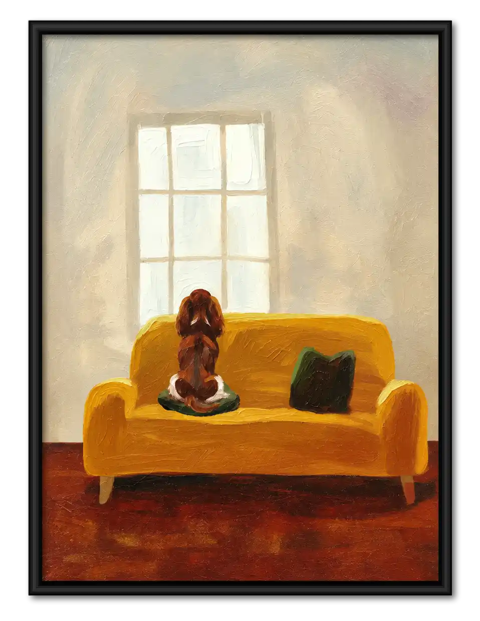 Brown Dog On Yellow Sofa Wall Art 1