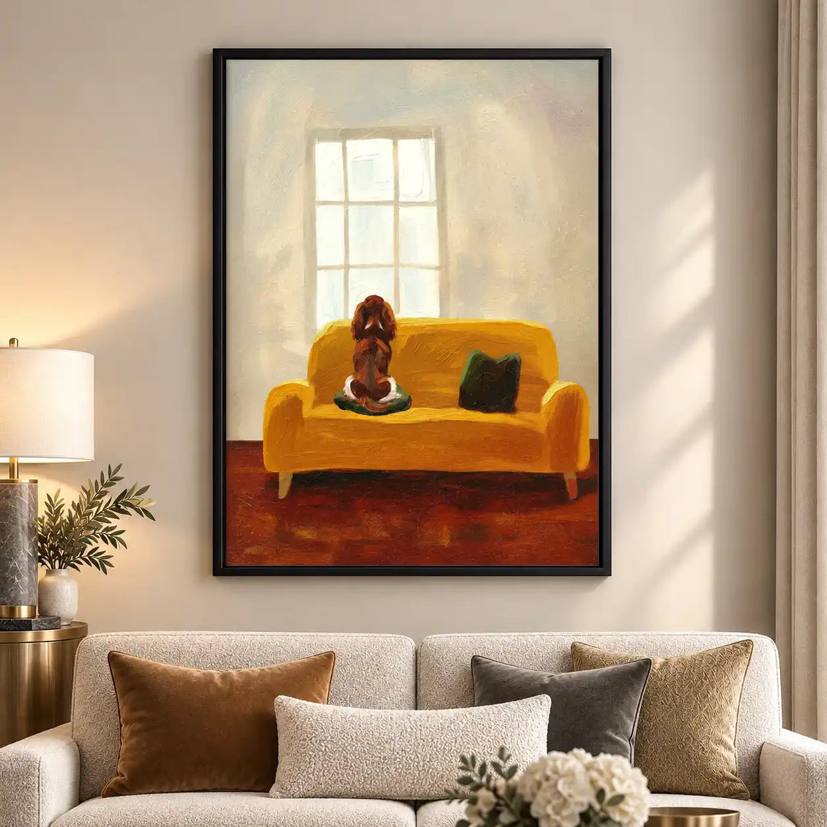 Brown Dog On Yellow Sofa Wall Art 5
