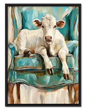 Calf Resting On Turquoise Chair Wall Art