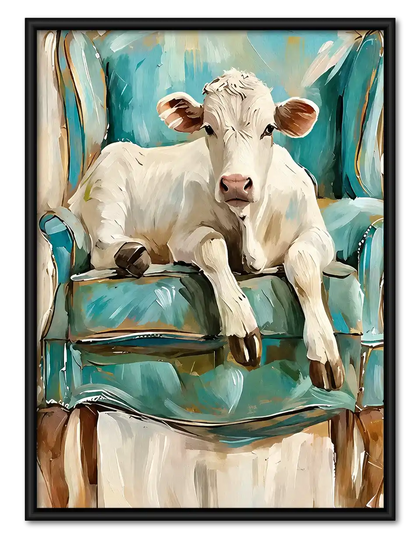 Calf Resting On Turquoise Chair Wall Art