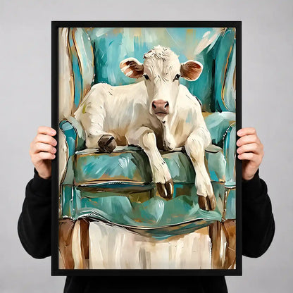 Calf Resting On Turquoise Chair Wall Art 3
