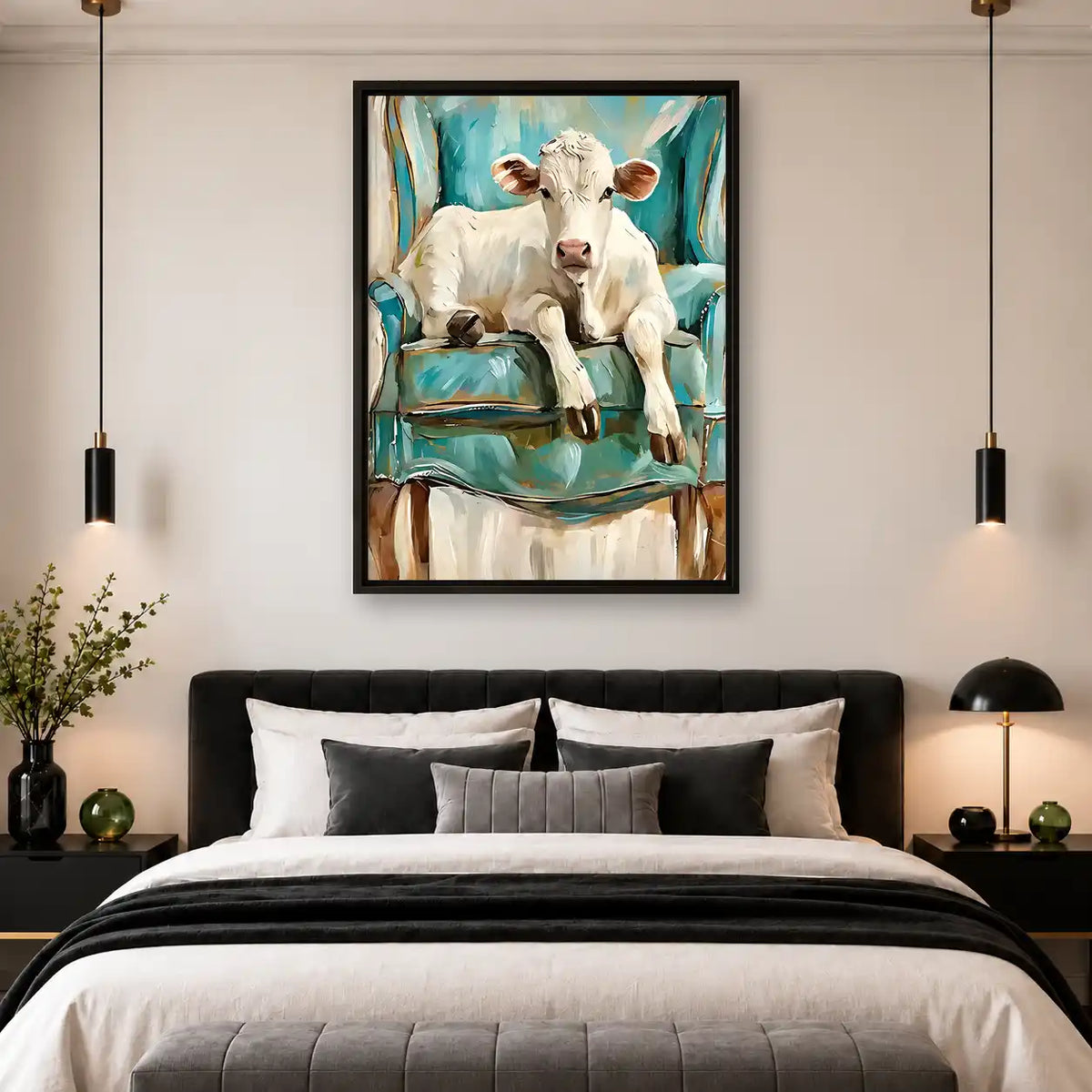 Calf Resting On Turquoise Chair Wall Art 4