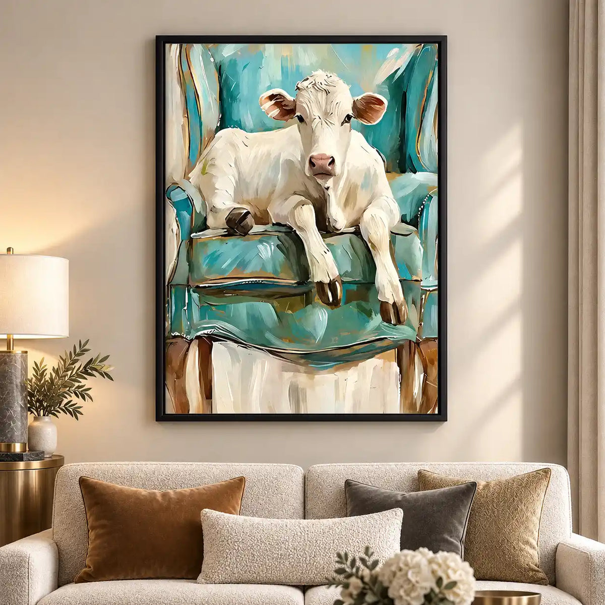Calf Resting On Turquoise Chair Wall Art 5