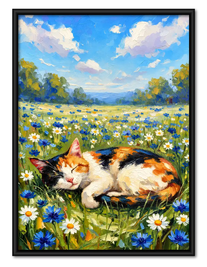 Calico Cat In Wildflower Meadow Wall Art