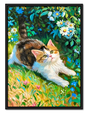 Calico Kitten In Blue Garden Wall Art