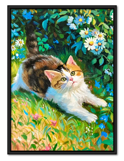 Calico Kitten In Blue Garden Wall Art