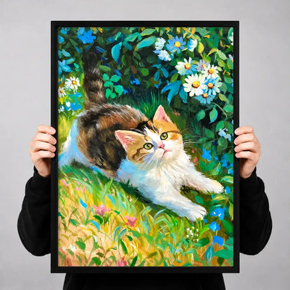 Calico Kitten In Blue Garden Wall Art 3
