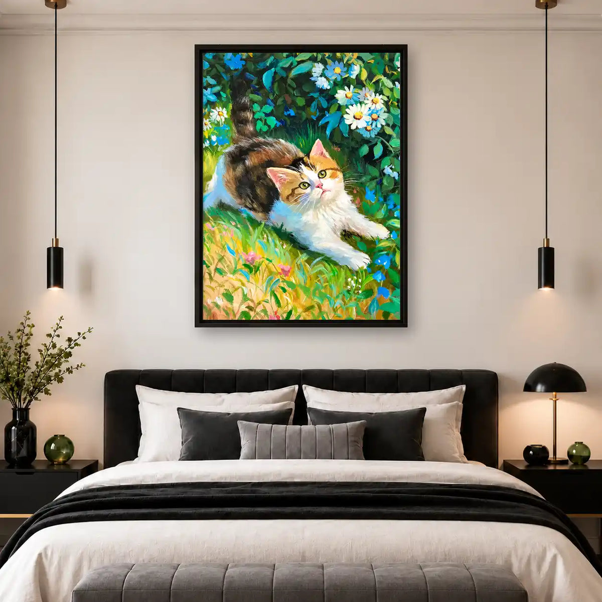 Calico Kitten In Blue Garden Wall Art 4