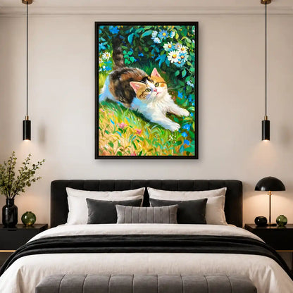 Calico Kitten In Blue Garden Wall Art 4