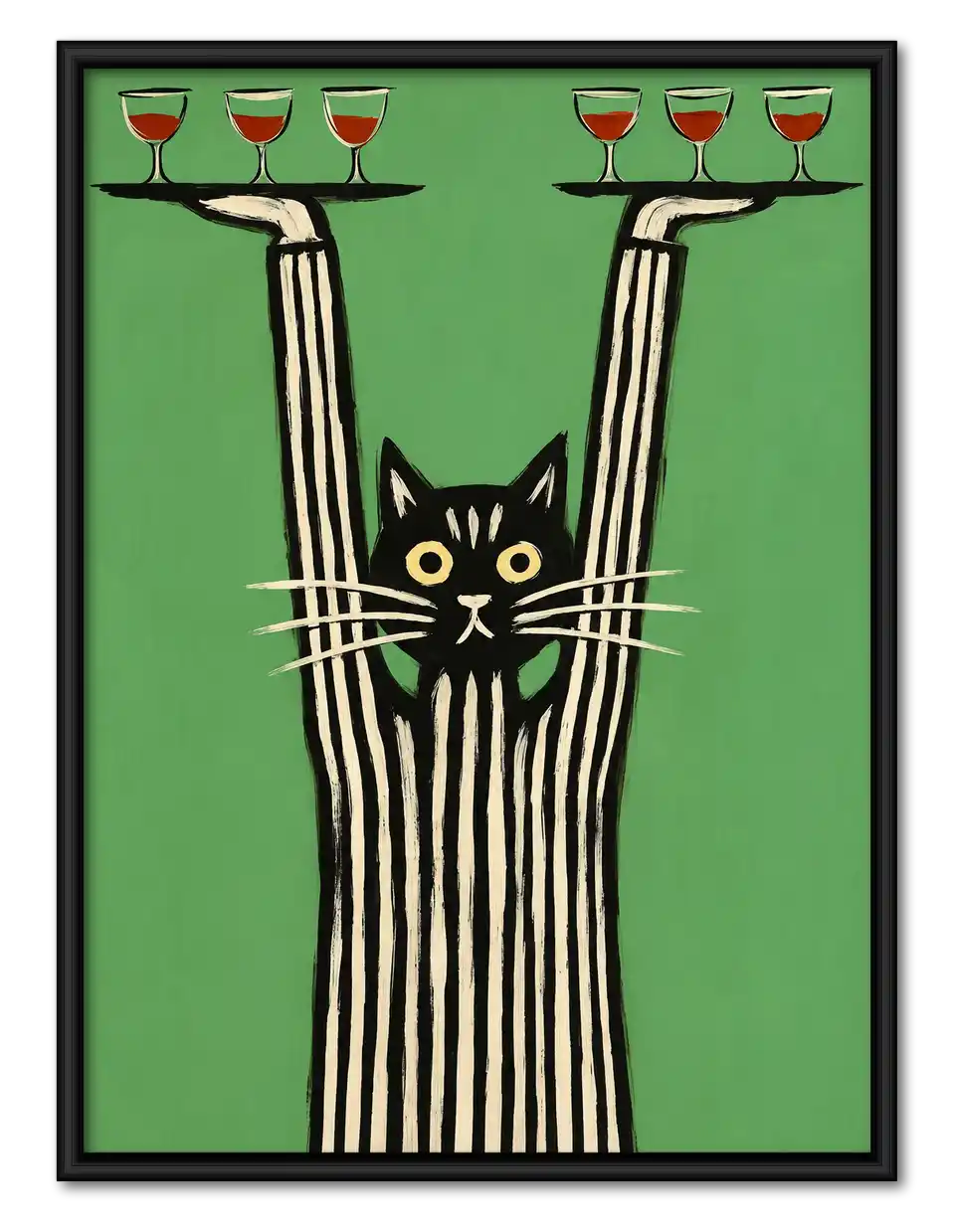 Cat Balancing Wine Glasses Wall Art 1