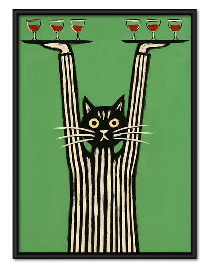 Cat Balancing Wine Glasses Wall Art 1
