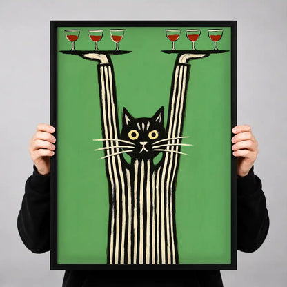 Cat Balancing Wine Glasses Wall Art 3