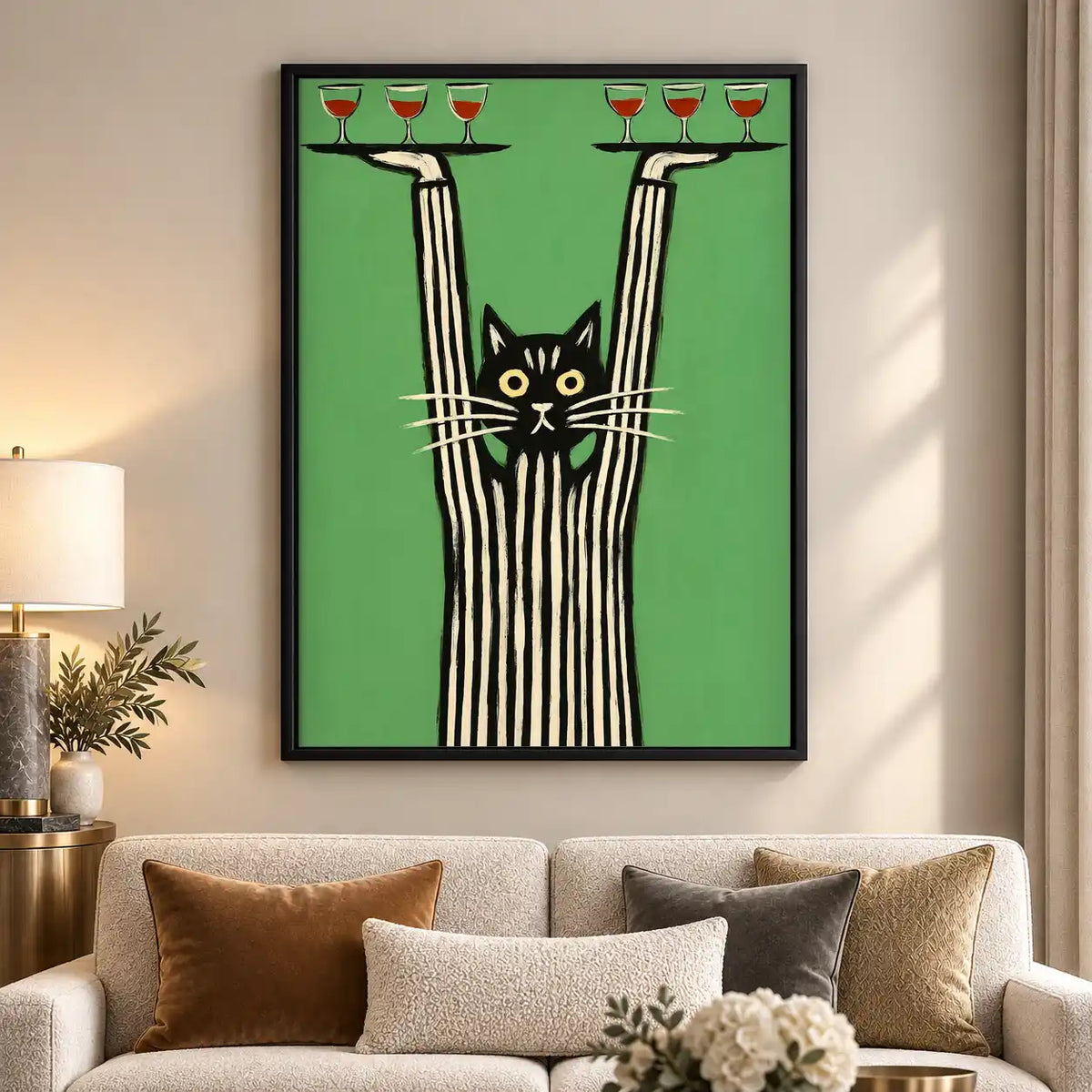 Cat Balancing Wine Glasses Wall Art 5