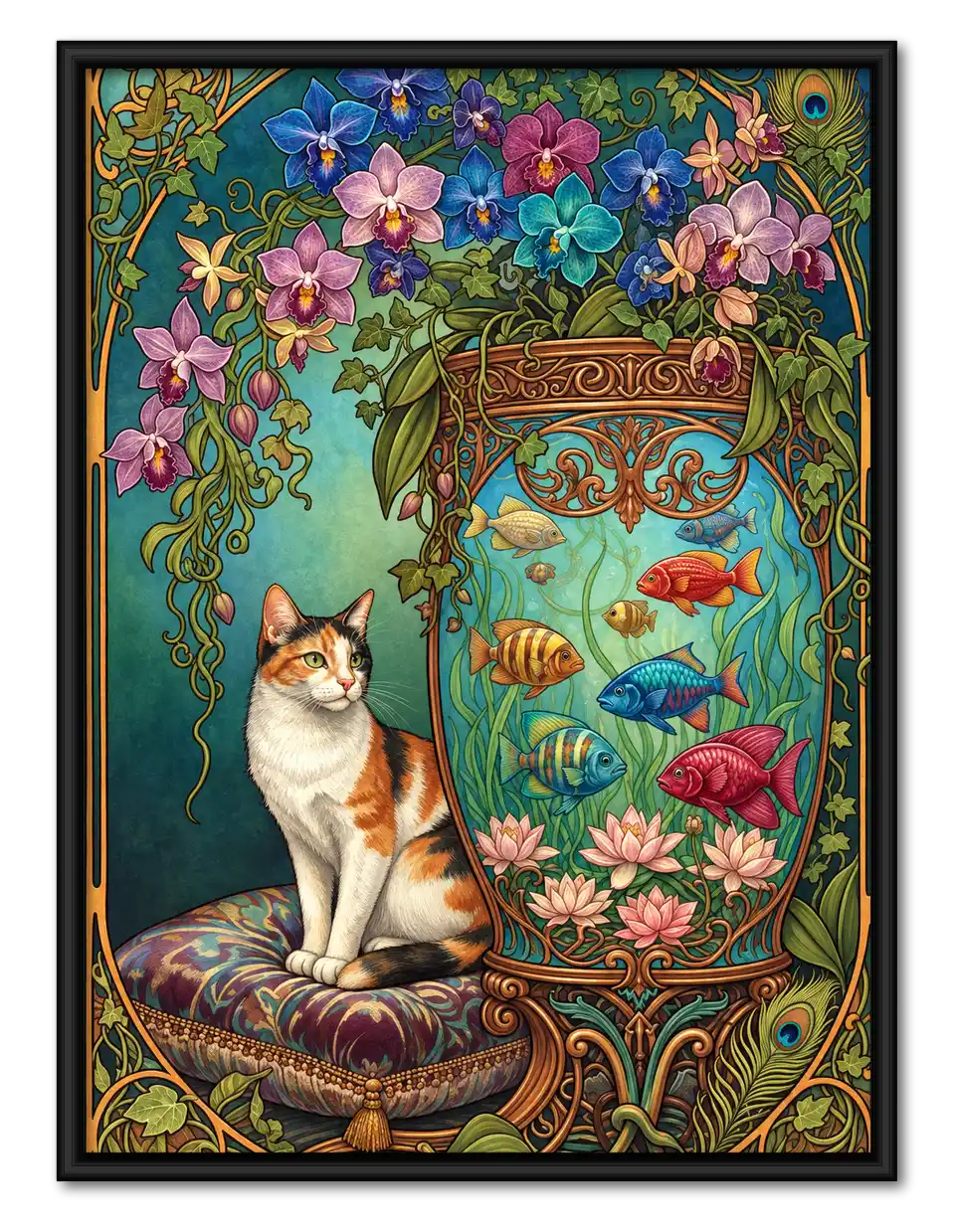 Cat Beside Ornamental Koi Tank Wall Art 1