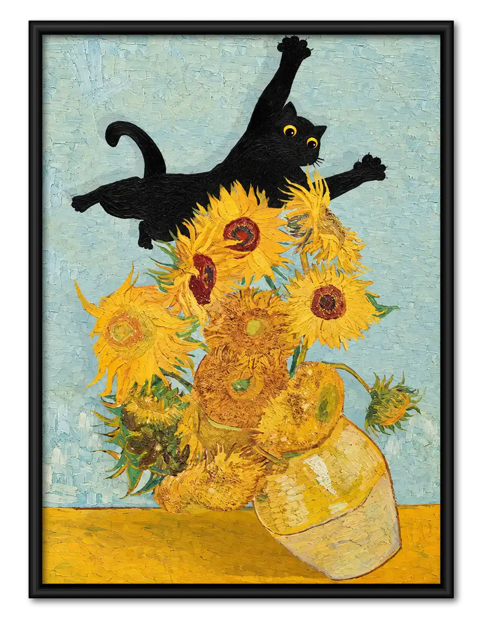 Cat Knocking Over Sunflowers Wall Art 1