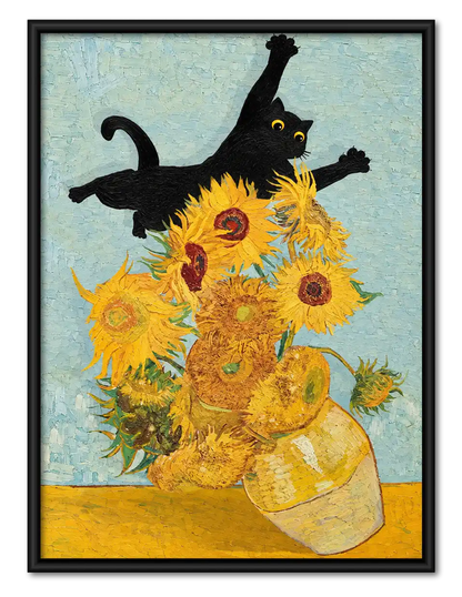 Cat Knocking Over Sunflowers Wall Art 1