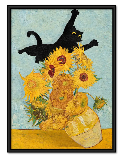 Cat Knocking Over Sunflowers Wall Art