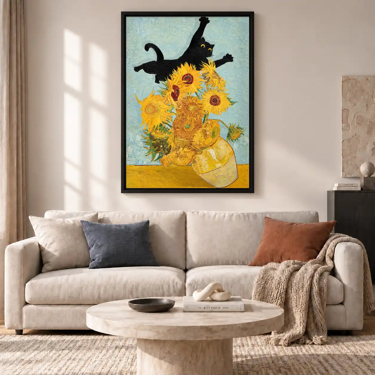 Cat Knocking Over Sunflowers Wall Art 2