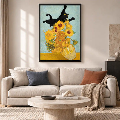 Cat Knocking Over Sunflowers Wall Art 2