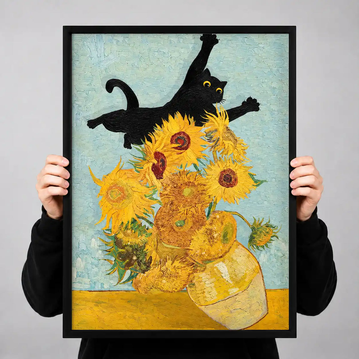 Cat Knocking Over Sunflowers Wall Art 3