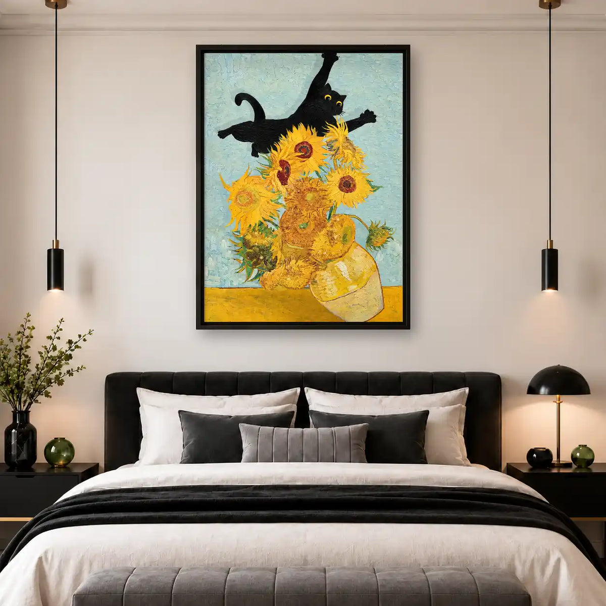 Cat Knocking Over Sunflowers Wall Art 4