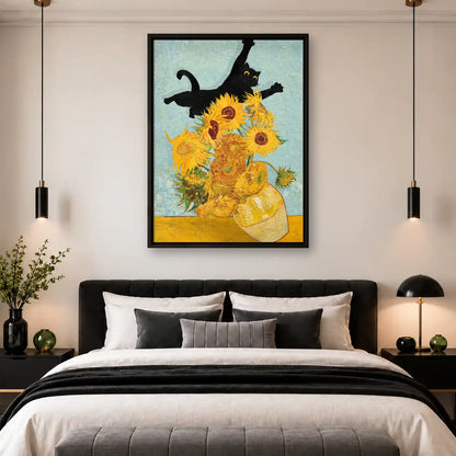 Cat Knocking Over Sunflowers Wall Art 4