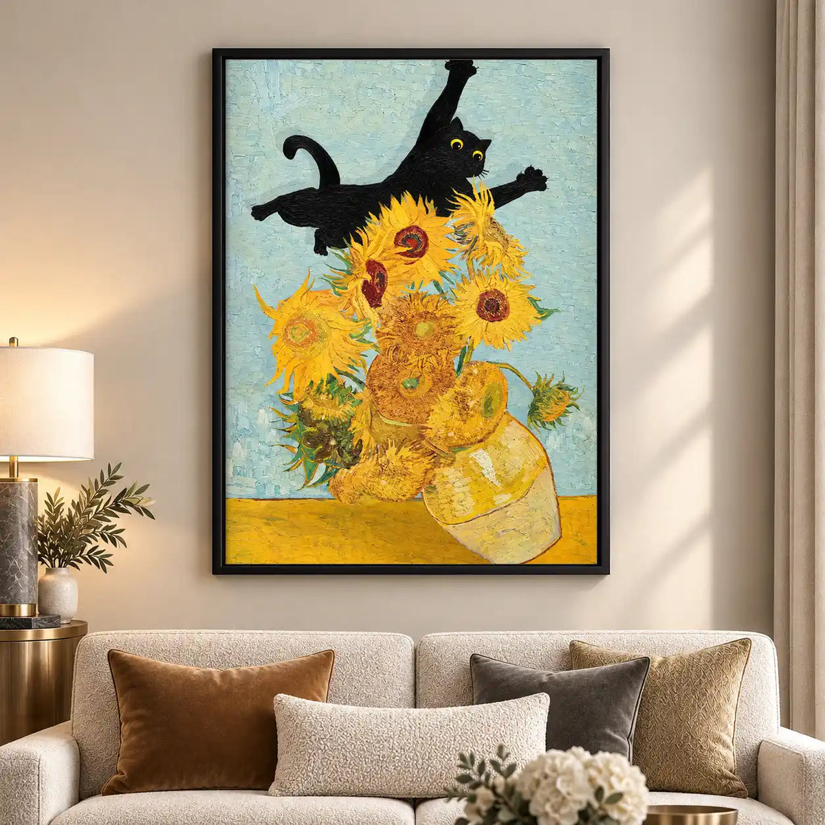 Cat Knocking Over Sunflowers Wall Art 5