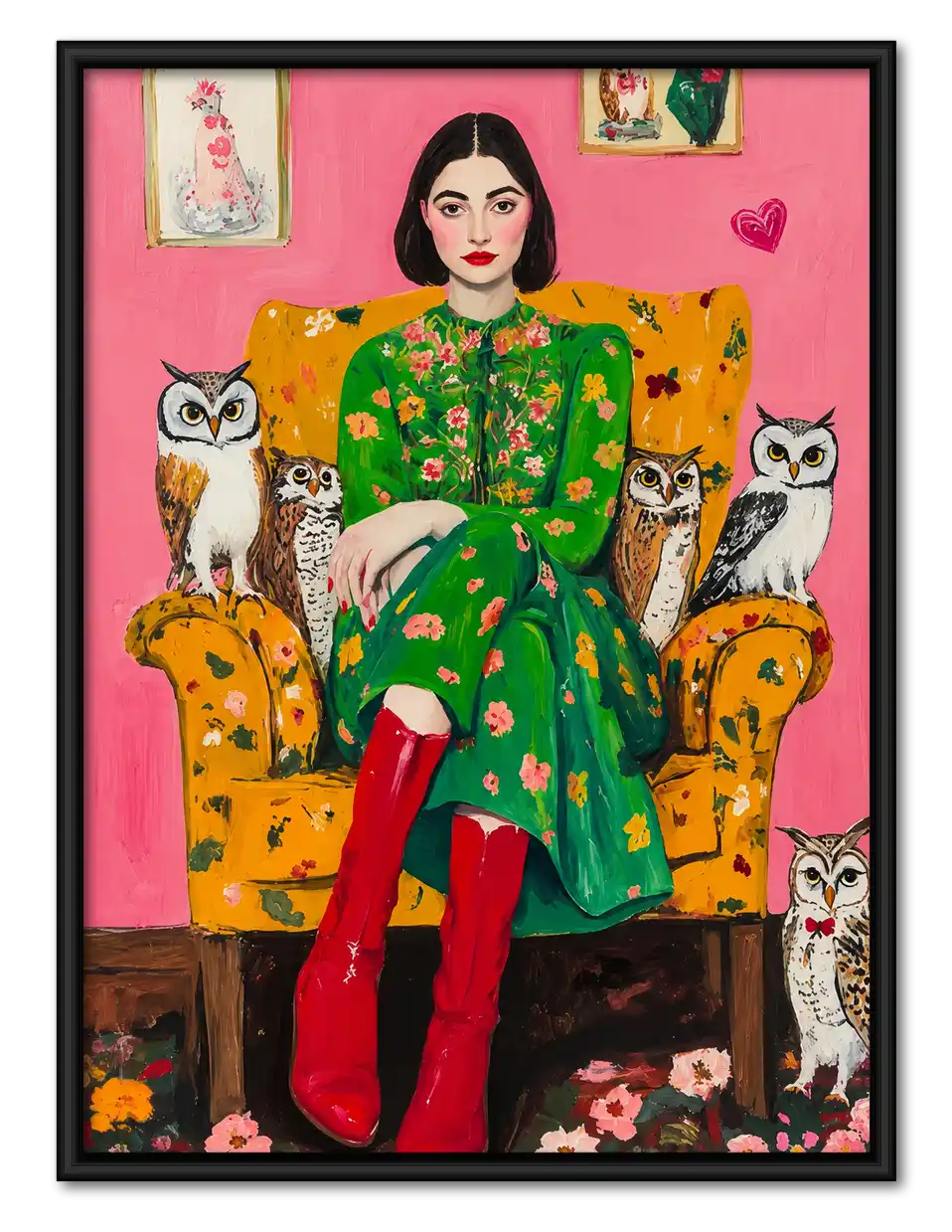Cat Lady With Owls Wall Art 1