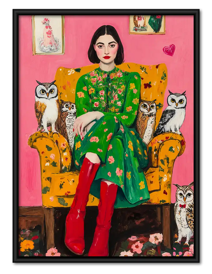 Cat Lady With Owls Wall Art
