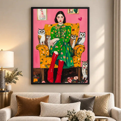 Cat Lady With Owls Wall Art 5