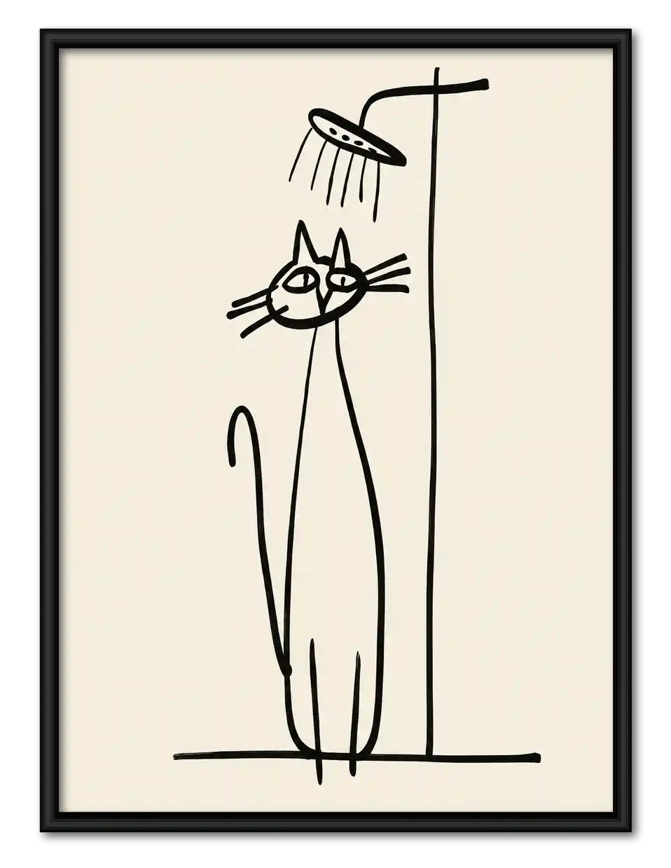 Cat Standing Under Shower Line Art Wall Art 1