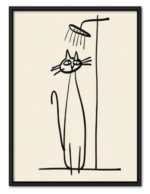 Cat Standing Under Shower Line Art Wall Art
