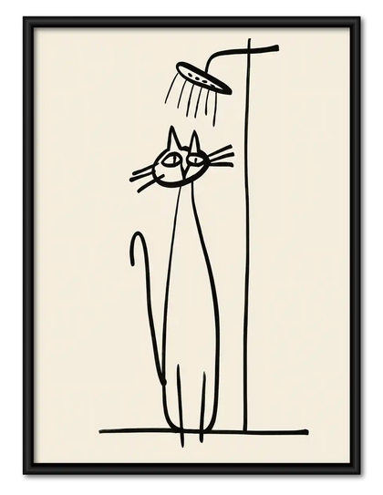 Cat Standing Under Shower Line Art Wall Art