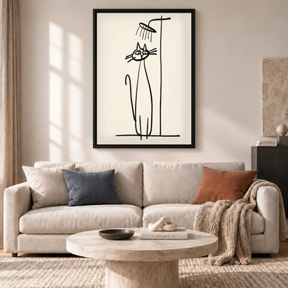 Cat Standing Under Shower Line Art Wall Art 2
