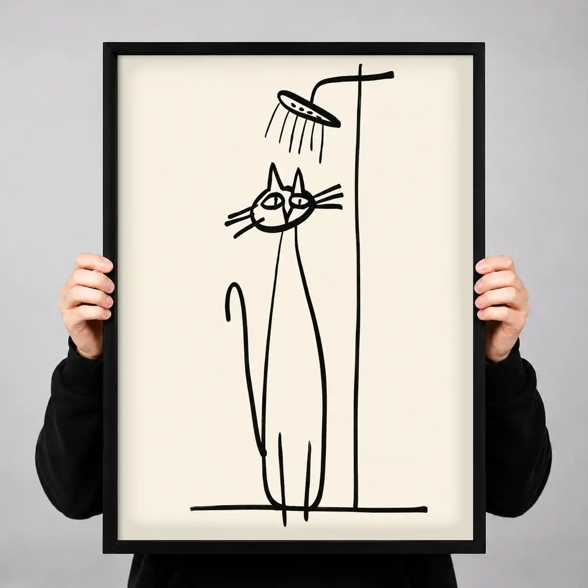 Cat Standing Under Shower Line Art Wall Art 3