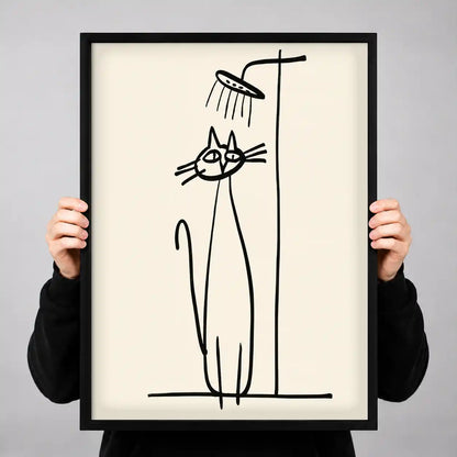 Cat Standing Under Shower Line Art Wall Art 3