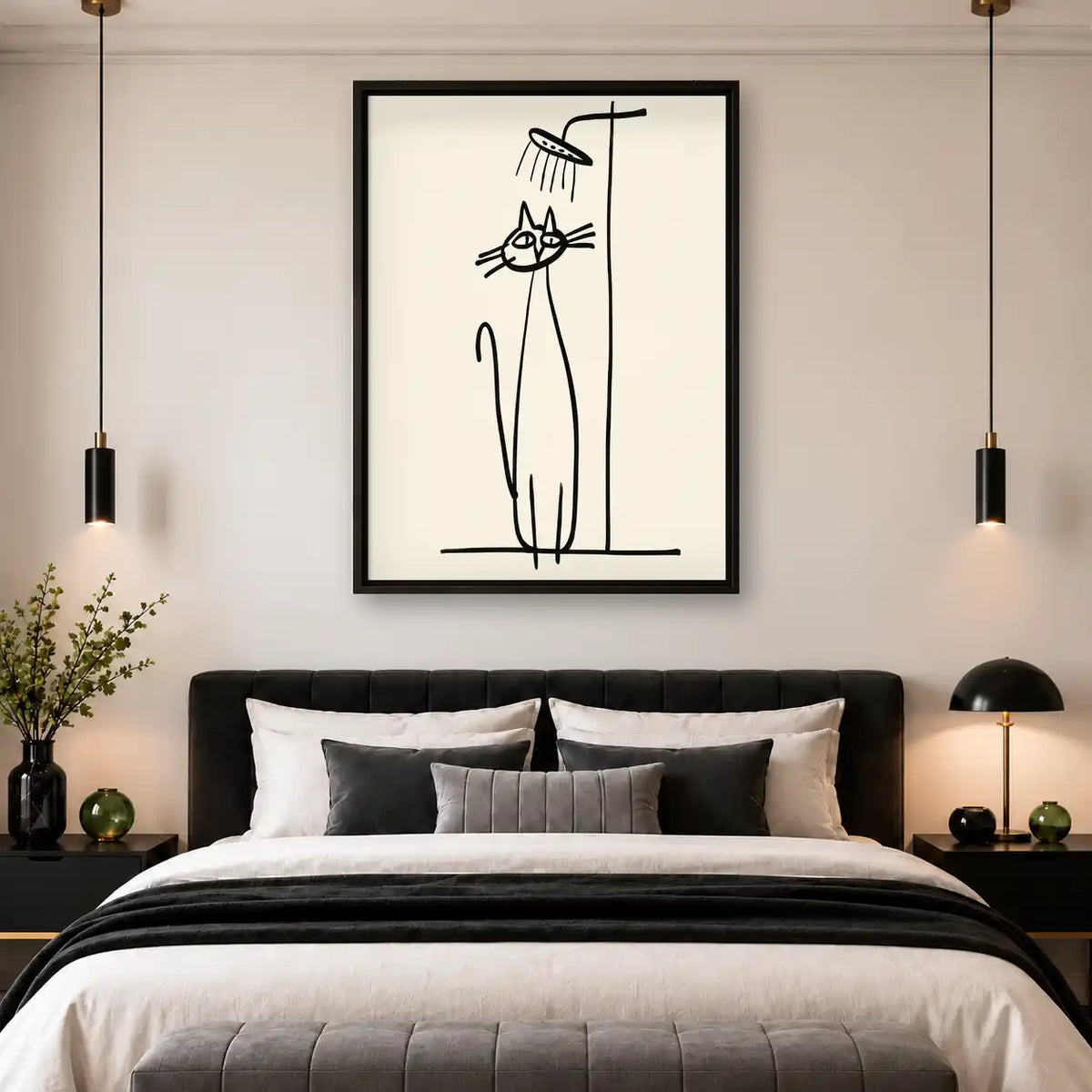 Cat Standing Under Shower Line Art Wall Art 4